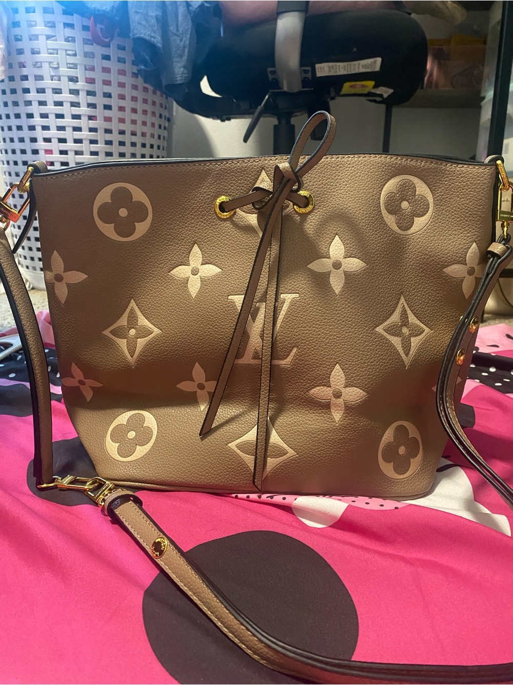 Louis Vuitton Beige and Brown Monogram Drawstring Shoulder Bag